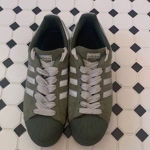 Adidas Superstar Shell Toe sneakers, mens size 12.  Never worn, olive green